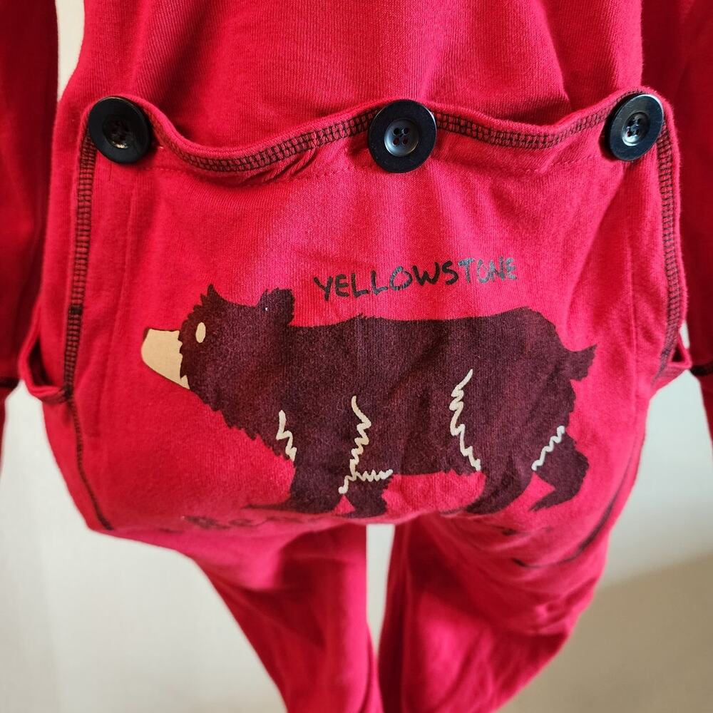 Lazy One Cherry Red Bear Bum Adult One Piece Sleepwear SZ Small Yellowstone - Picture 7 of 12
